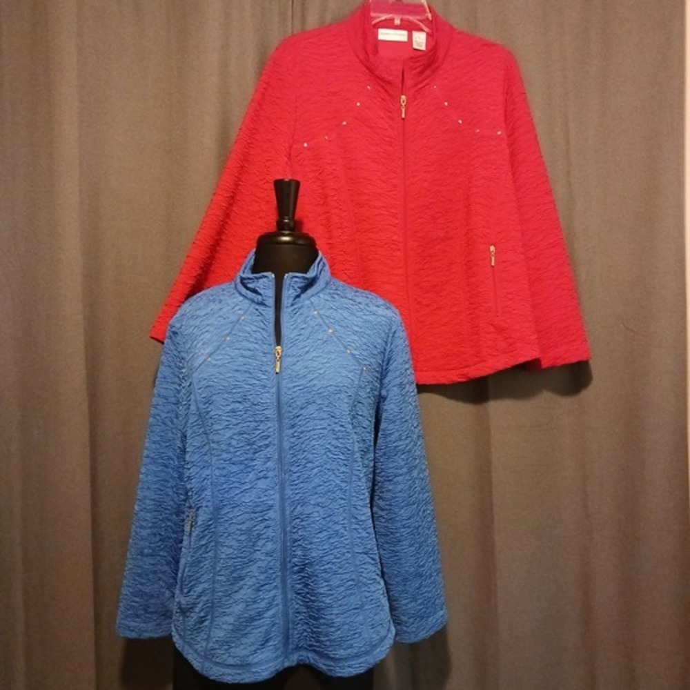 2 Draper's & Damon's Petite PXL Textured‎ Full Zip Up Jacket Coat Red